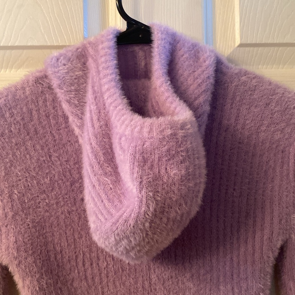 Zara Purple Pastel Soft Knit Fuzzy Hoodie Sweater Cropped Top - Picture 14 of 15